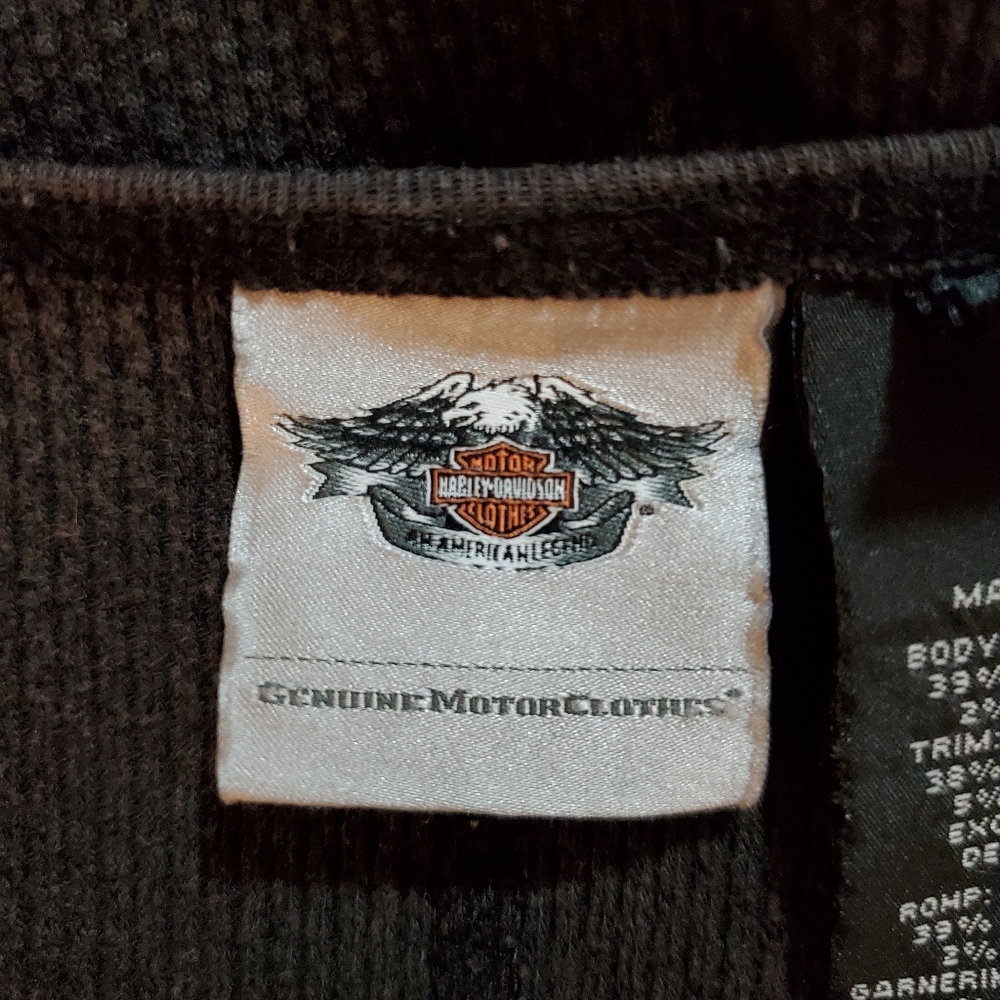 Harley Davidson Gray Thermal Top Metallic Beads Sleeve Embellishments Top Size M - Picture 7 of 8
